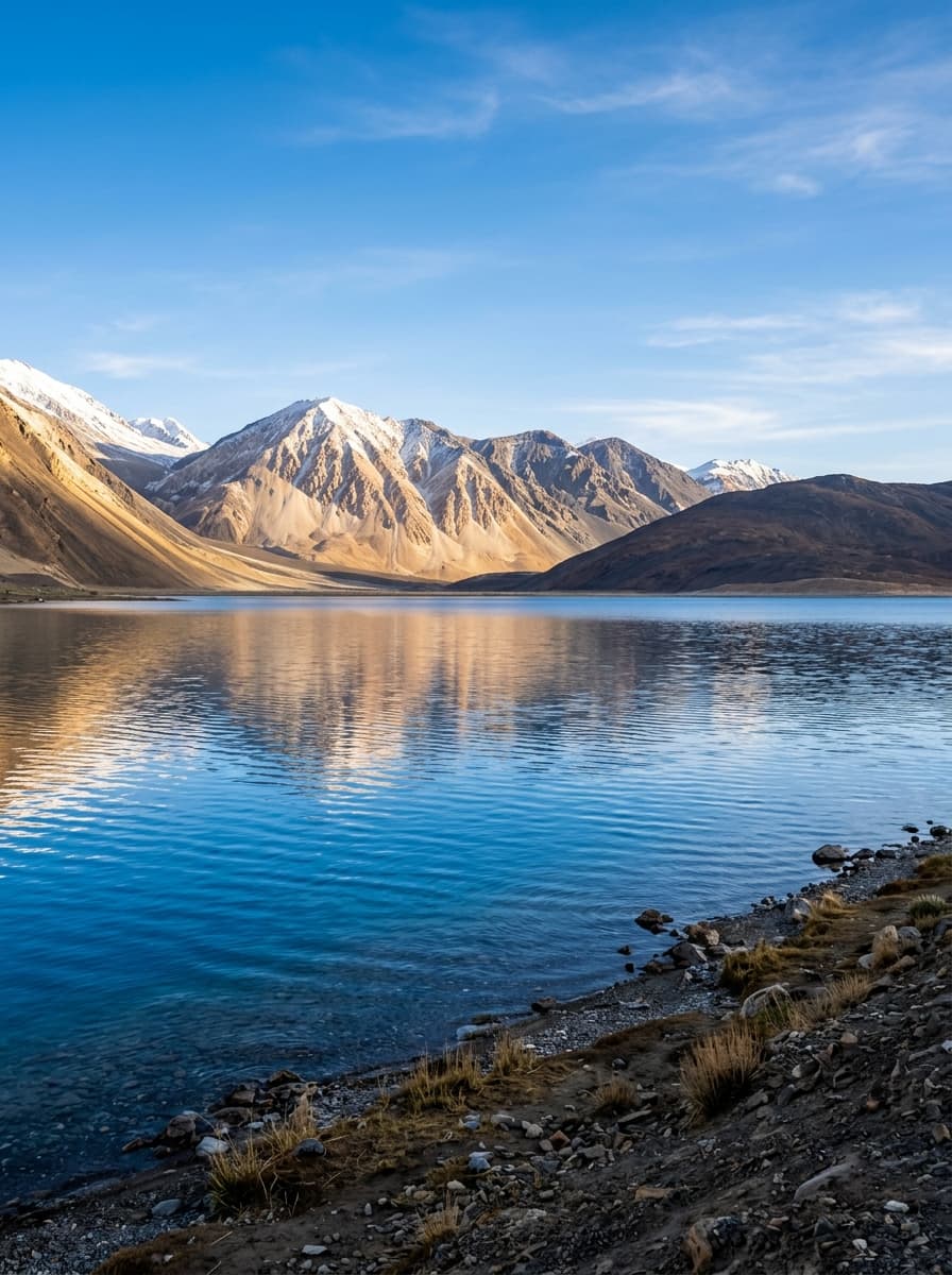 Pristine Pangong Tso Lake in Ladakh under clear Himalayan sky